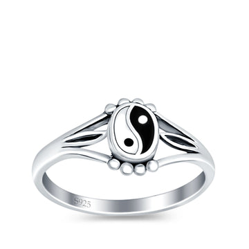 Yin and Yang Plain Ring Oxidized Band Solid 925 Sterling Silver (9mm)